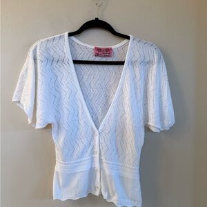 Juicy Couture White Knit Button-Down Blouse
